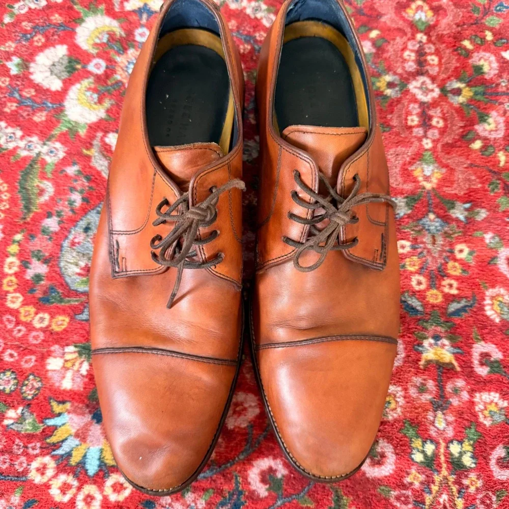 Cole Haan Grand.OS Oxford Men 10 Cognac Tan Preppy Cap Toe Leather Derby